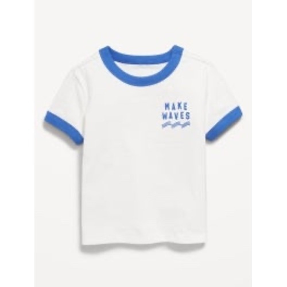 Old Navy Kids White Make Waves Graphic Ringer T-Shirt Blue Trim 4T NEW